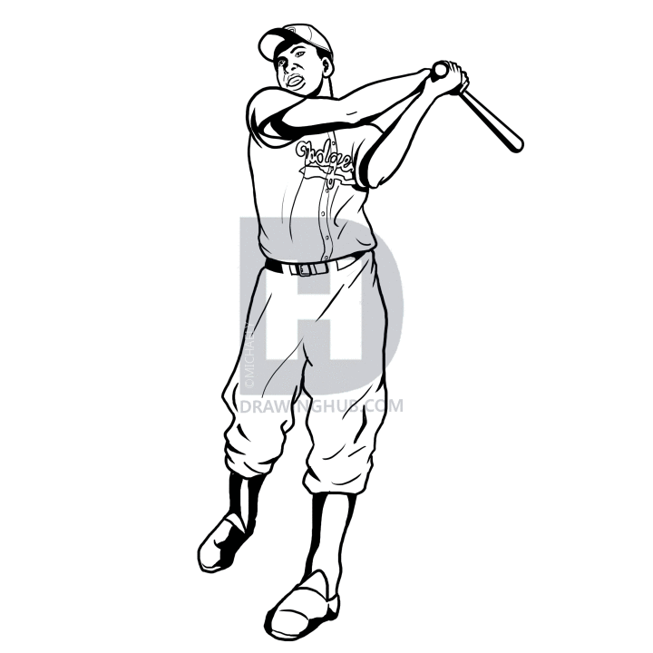 720x720 How To Draw Jackie Robinson, Jackie Robinson, Step