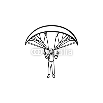 400x400 skydiver flying with parachute hand drawn outline doodle icon