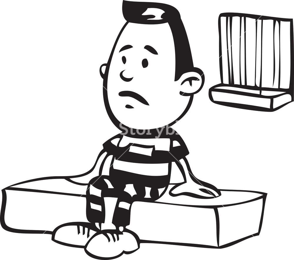 1000x886 Illustration Of A Prisoner Sitting In Jail Bench Royalty Free