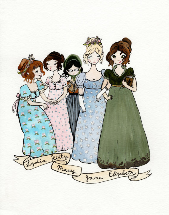 570x724 the miss bennets pride and prejudice fan art watercolor print