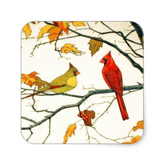 540x540 Vintage Japanese Drawing, Cardinals On A Branch Square Sticker