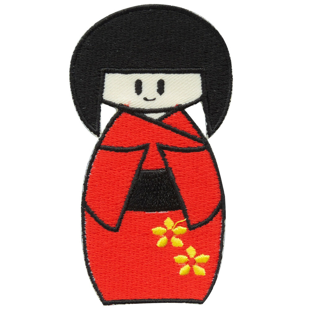 1000x1000 Kokeshi Red Kimono Doll Japan Japanese Cartoon Kids Children Iron