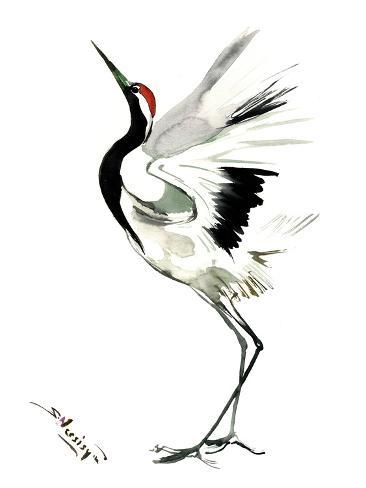 366x488 Japanese Crane Ink Art Posters