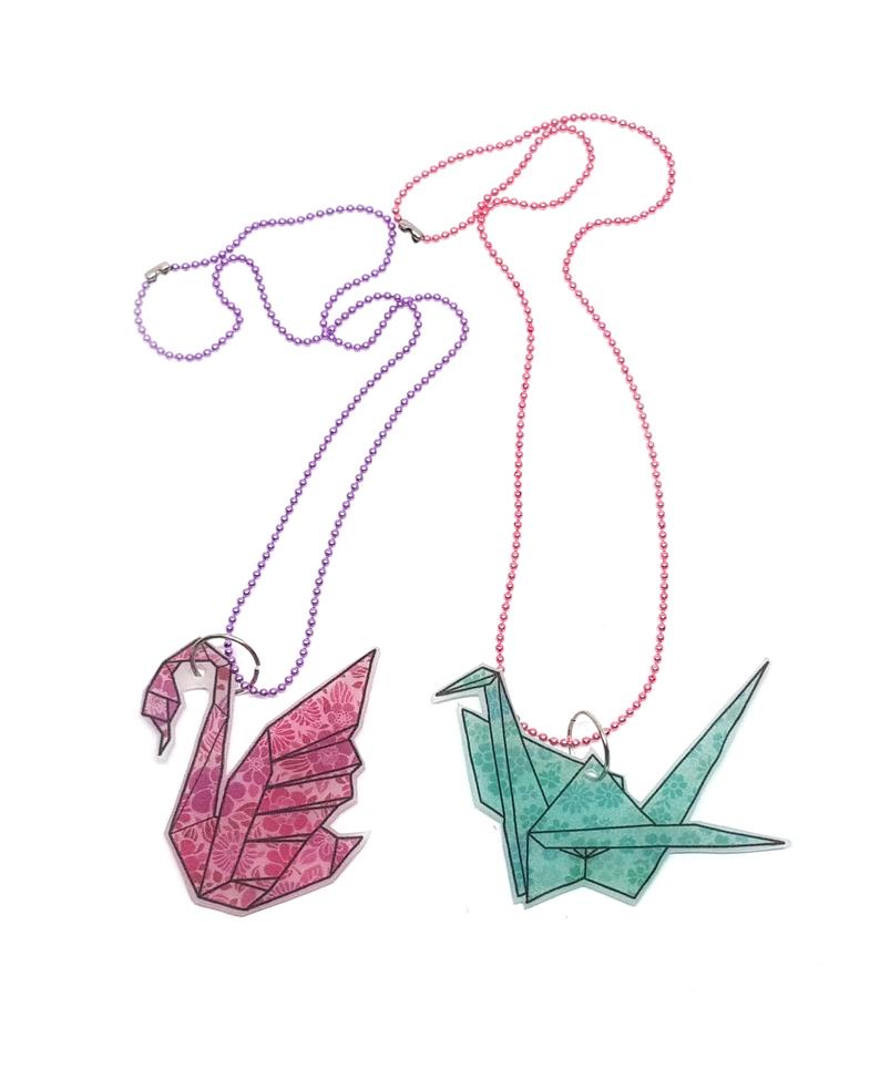 794x984 Japanese Origami Animals Necklace Anime Pink Swan Pendant Etsy