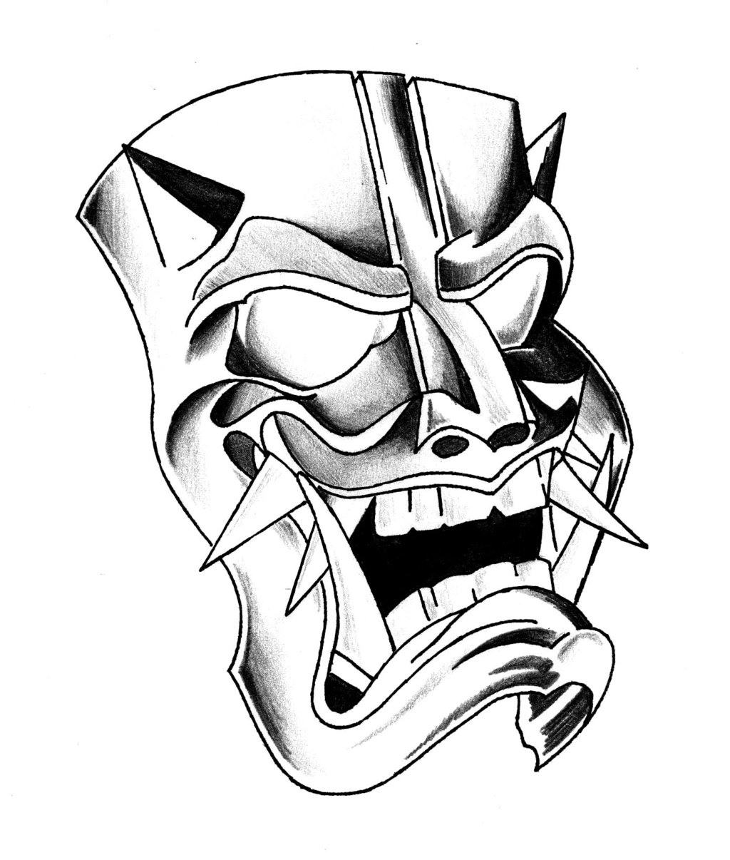1024x1206 Japanese Demon Mask Drawing