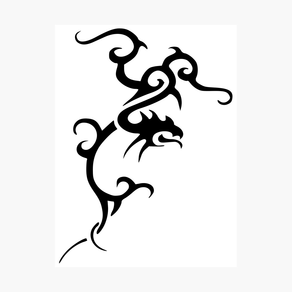1000x1000 Minimalistic Japanese Tribal Style Dragon In Black Photographic