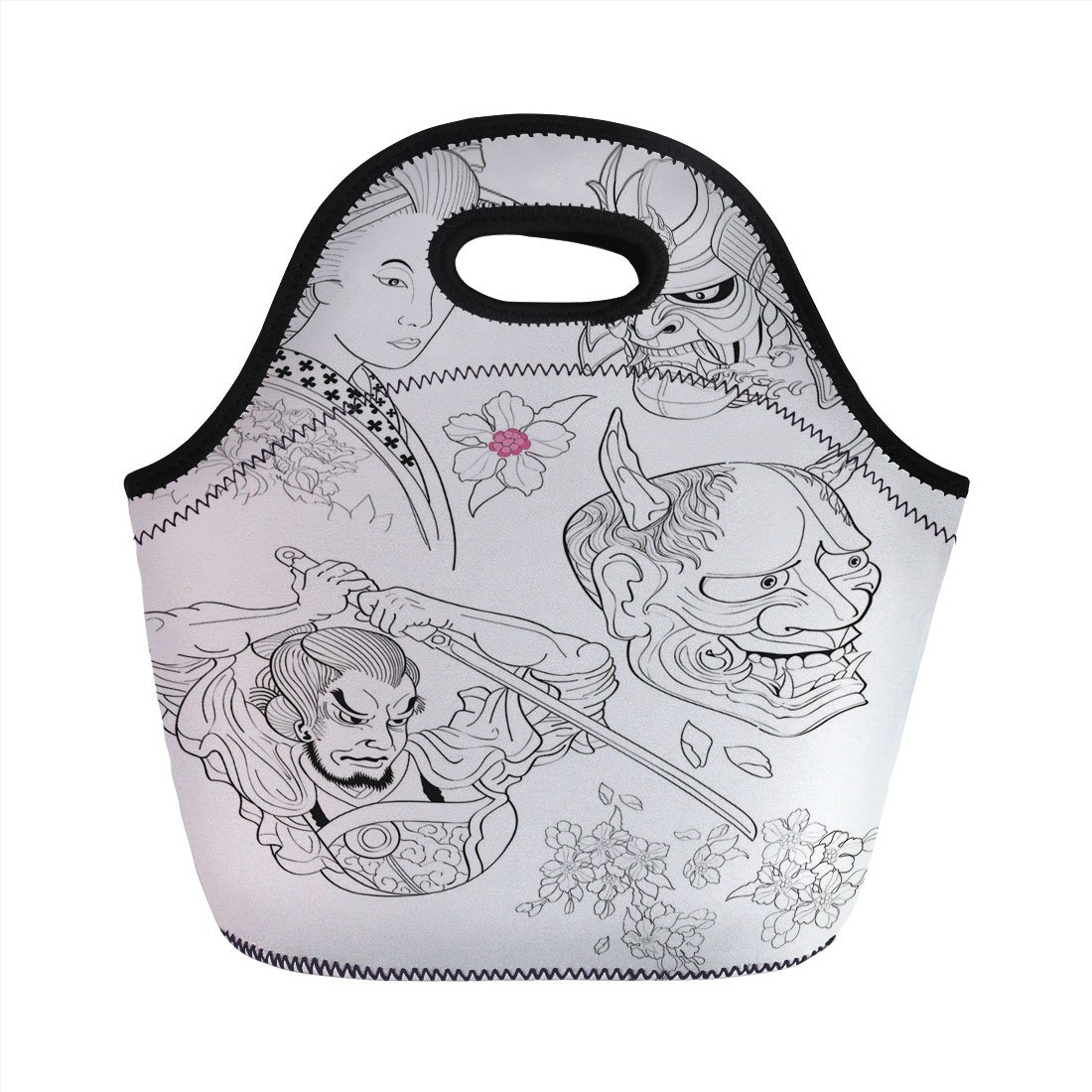 1100x1100 Neoprene Lunch Bag, Kabuki Mask Decoration, Samurai