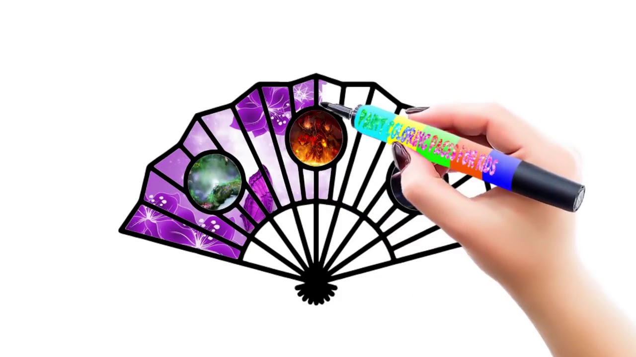 1280x720 Paper Fan Drawing And Coloring With Glitters How To Draw Japanese