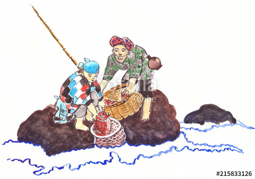 500x351 drawing with watercolors two fishermen catch fish