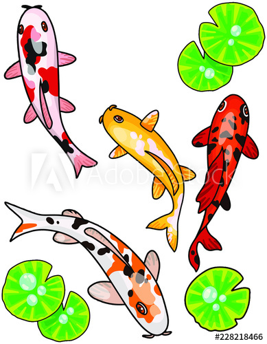 389x500 Hand Drawn Cartoony Koi Fish Vector Illustration Japanese Carp