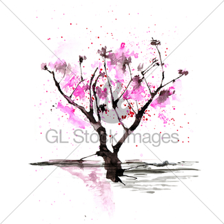 325x325 Sakura Tree In Japanese Style Watercolor Hand Painting I Gl