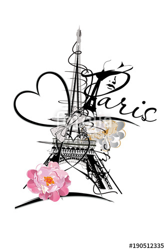 334x500 Design With The Eiffel Tower And Hearts, Flowers Hand Drawn