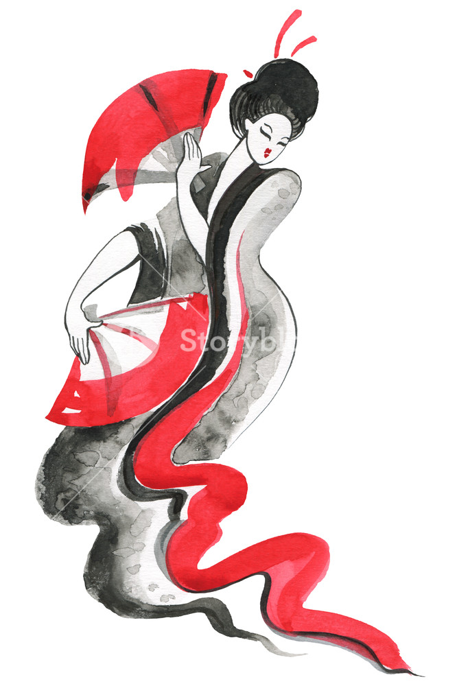 666x1000 Geisha Woman In Traditional Clothing Japanese Style Royalty Free