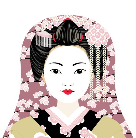 570x578 Japanese Geisha Wall Art Print Featuring Traditional Dress Etsy