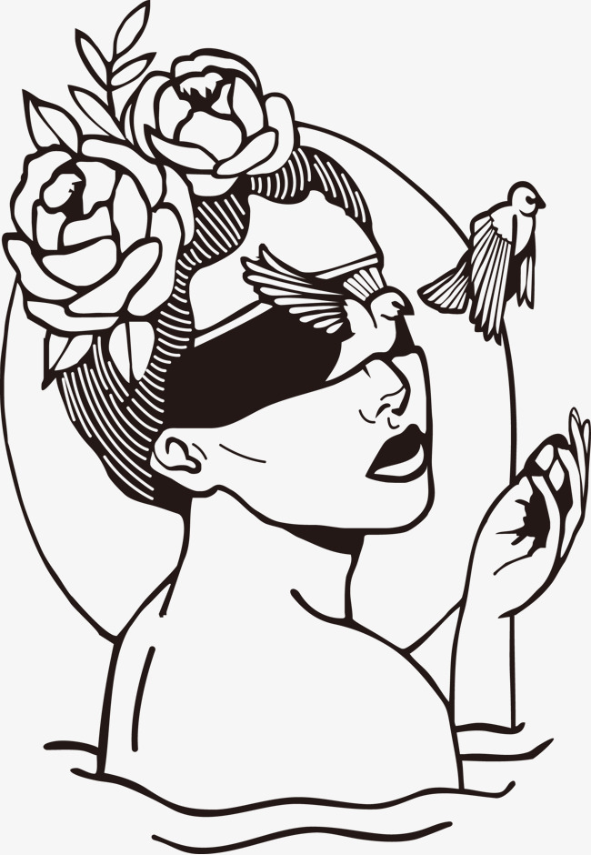 650x940 Vector Black Line Beauty Japanese Geisha Print Image