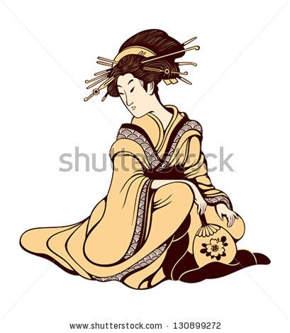 409x470 Vintage Japanese Geisha In Beautiful Kimono Dress