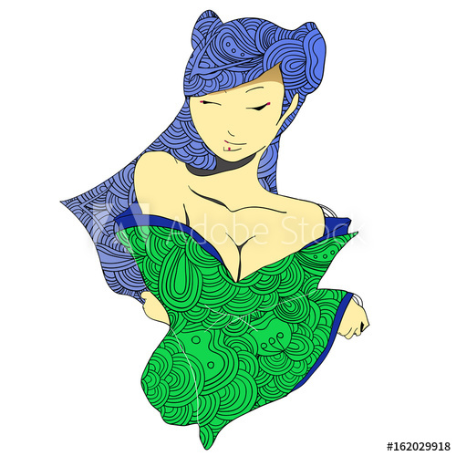 500x500 Stylized Vector Illustration Of A Beautiful Geisha Girl In Green