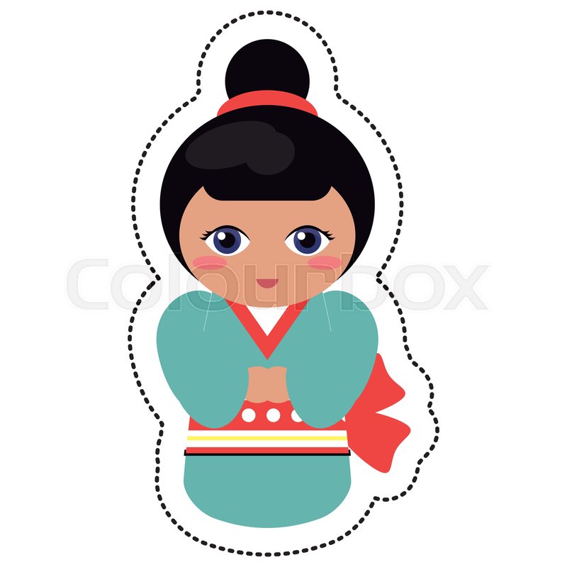 800x800 doll japanese kokeshi geisha kimono stock vector colourbox