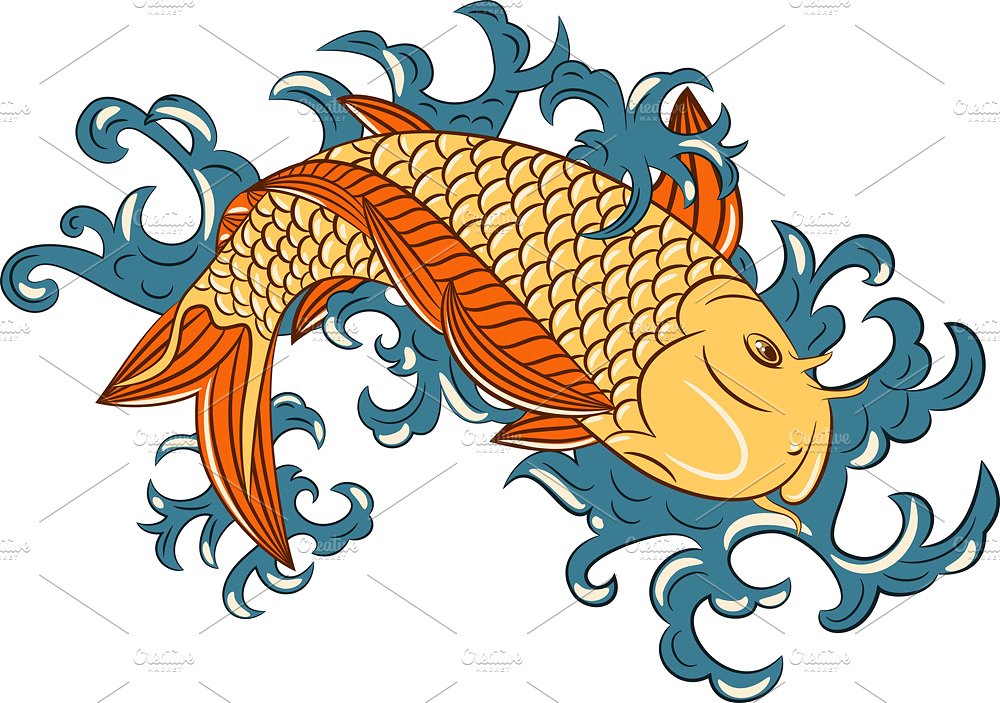 1000x703 Drawn Koi Carp Japanese Style