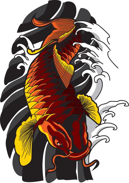 423x600 Traditional Japanese Koi Fish Tattoo Style Drawing Vinyl Decal