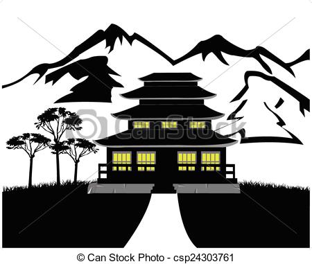 450x381 Silhouette Of The Building On Natur Black White Landscape