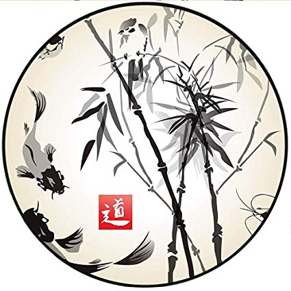 425x425 short plush short plush round rugs bamboo leaves bird