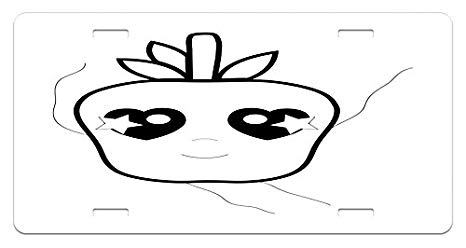 466x248 Lunarable Kawaii License Plate, Monochrome Line Art