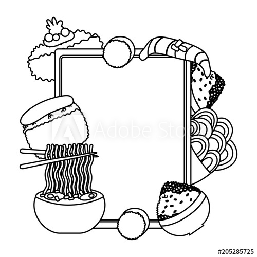 500x500 Line Emblem With Traditional Japanese Food Decoration