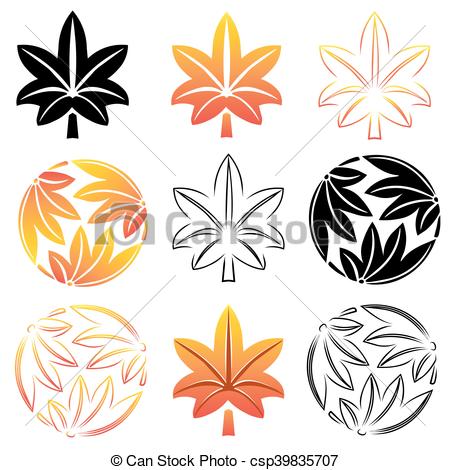 450x470 The Stylized Set Maple Leaves, Japanese Symbolism Illustration
