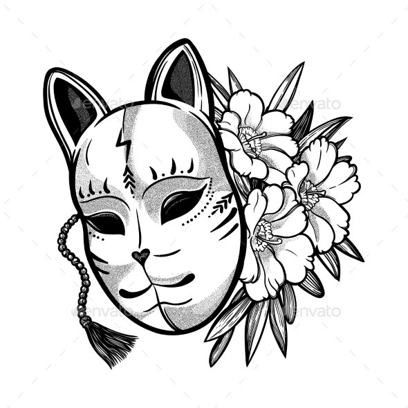 590x590 Free Download Japanese Mask Fox With Flowers