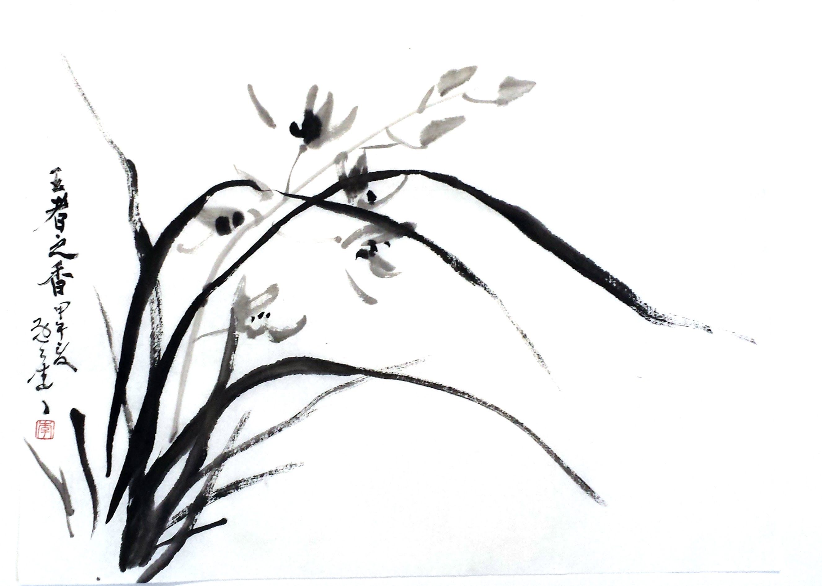 2652x1890 Painting Orchid With Mountain Horse Brush