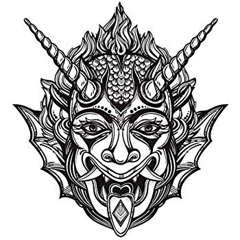 350x350 Red Yellow Japanese Oni Mask Cartoon Icon Vinyl Decal