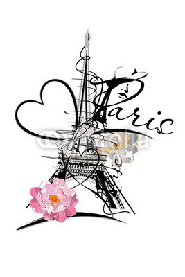 267x400 Design With The Eiffel Tower And Hearts, Flowers Hand Drawn