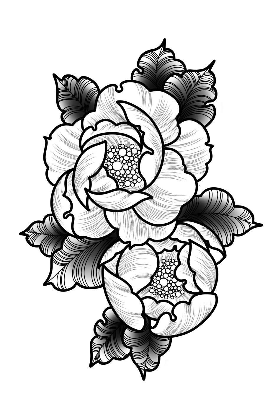 942x1334 blackwork peony mandala ornamental bold lines tattoo design