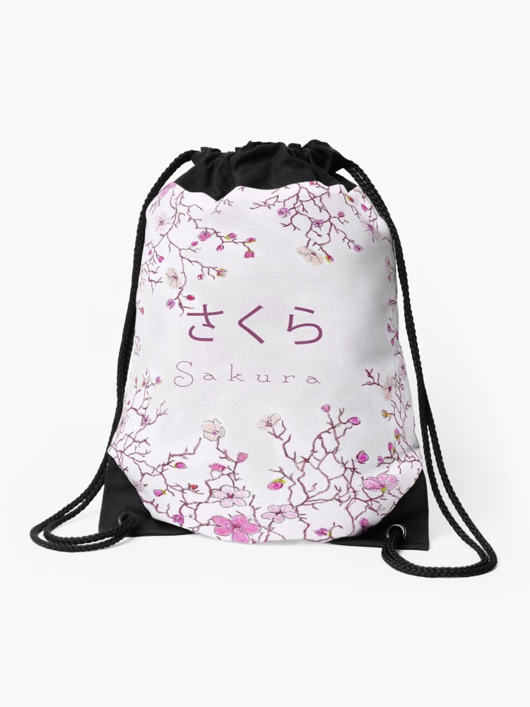750x1000 Japanese Sakura Blossom Tile Drawstring Bag