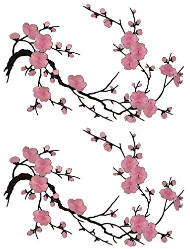 382x500 Two Asian Cherry Blossom Sakura Flower Iron On Embroidered