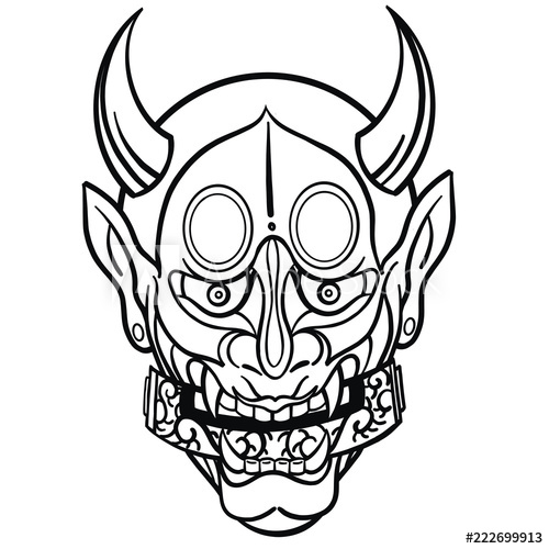 500x500 Hand Drawn Vector Illustration Of A Japanese Mask In Black