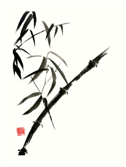 413x549 bamboo japanese chinese sumi e suibokuga tree watercolor original