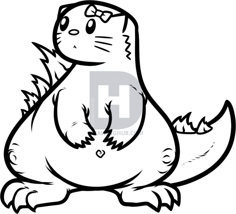 794x720 How To Draw Godzilla Hello Kitty, Step
