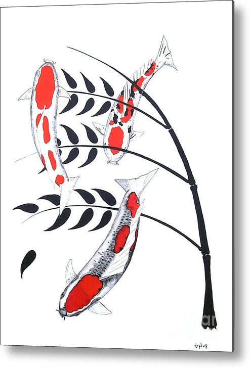494x728 japanese koi kohaku sanke koromo and bamboo metal print