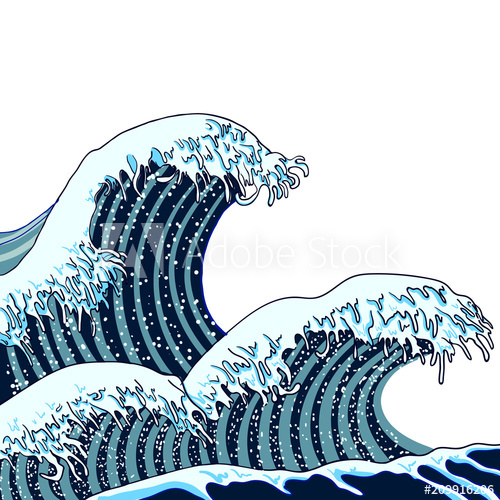 500x500 Vector Japanese Waves Illustration, Traditional Asian Art