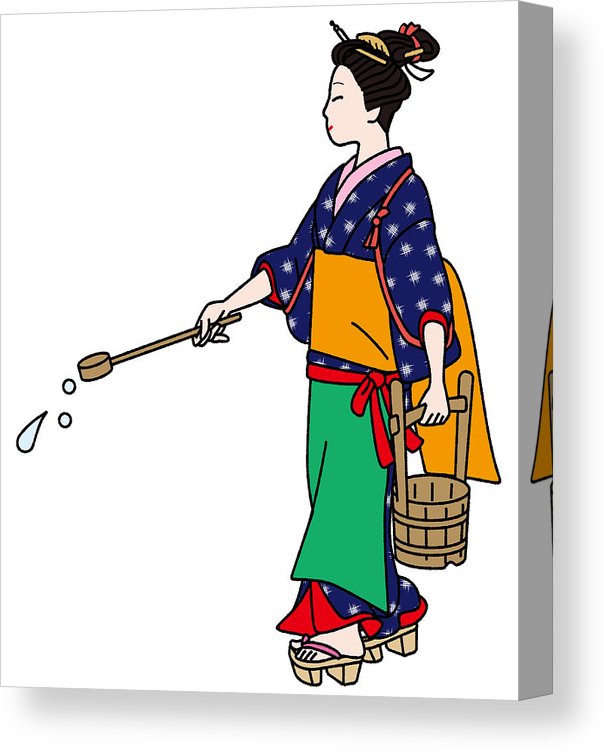 604x752 Japanese Old Townspeople Women Woman Watering Canvas Print