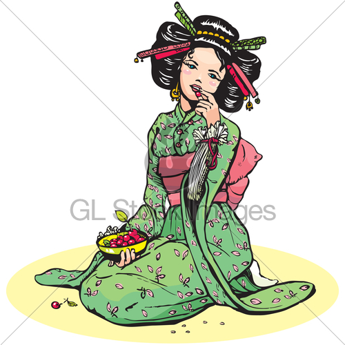500x500 Beautiful Japanese Woman Eats Cherries Gl Stock Images