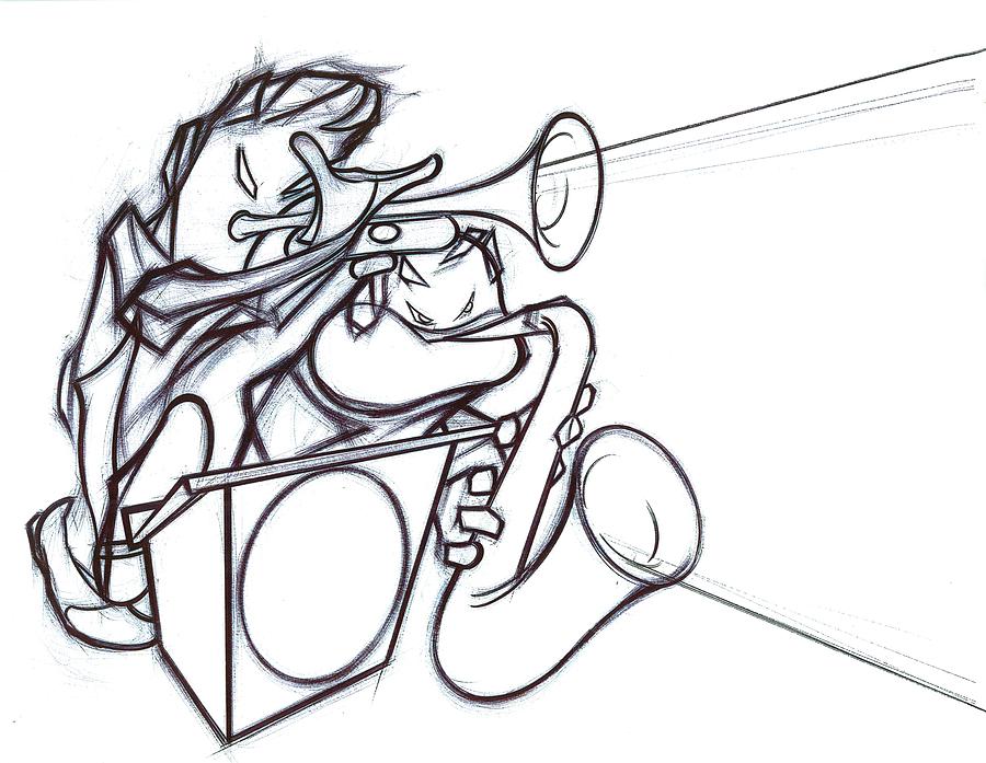 900x697 Jazz Horn Players Drawing