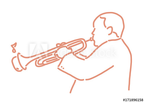 500x354 Jazz Musician With An Instrument Line Drawing Hand Drawn Vector