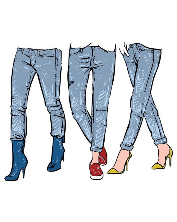 570x713 Drawing Women's Fashionable Jeans Clipart Commercial Use, Vector
