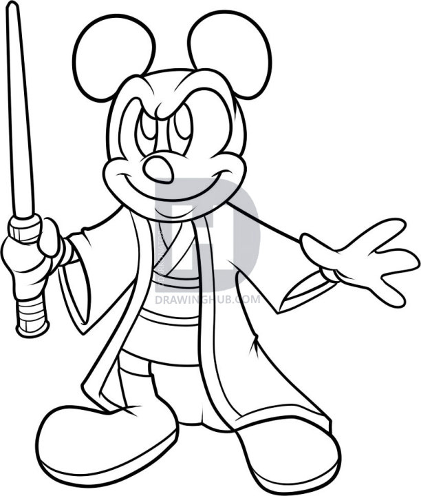 612x720 How To Draw Jedi Mickey, Step