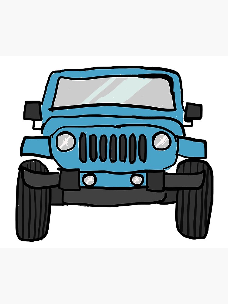 750x1000 Cute Blue Jeep Drawing Photographic Print
