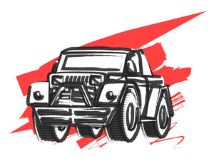 300x233 Retro Drawing Of Jeep Vector Royalty Free Stock Image