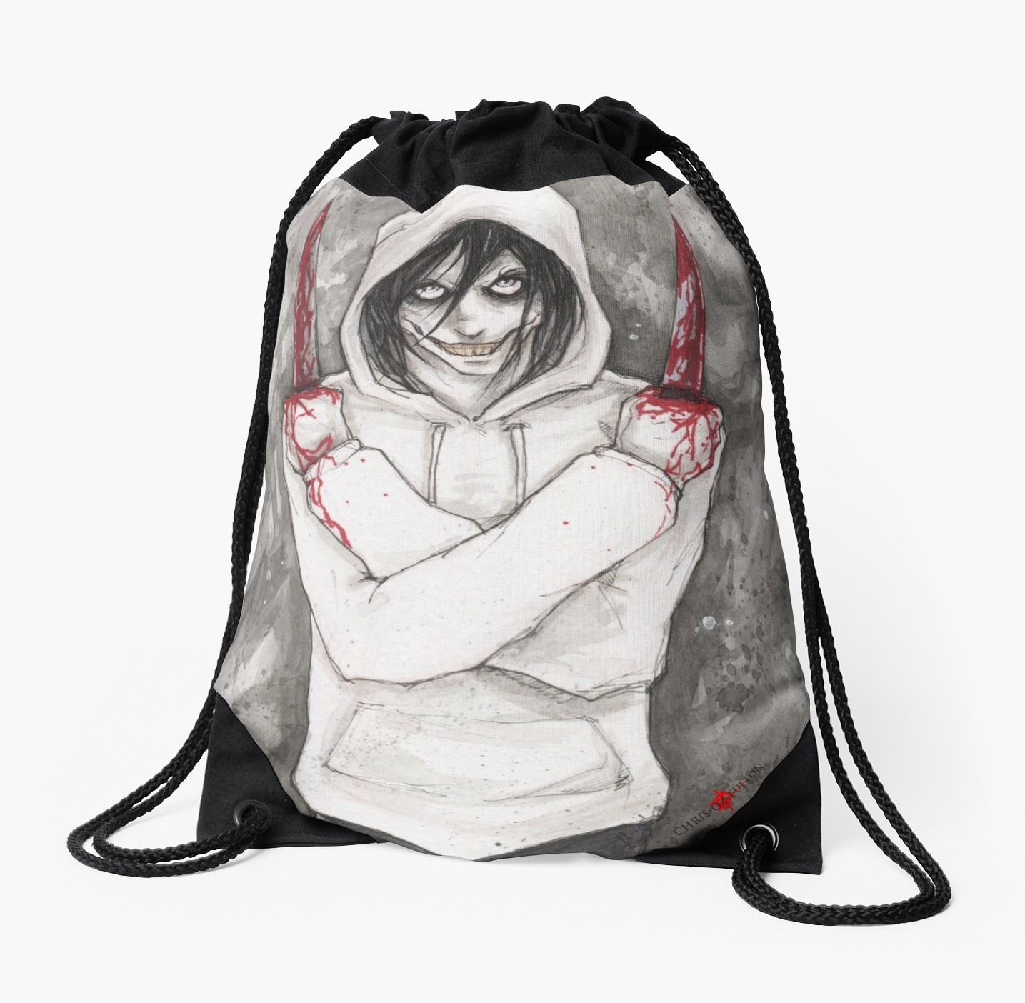 1435x1404 Jeff The Killer Creepypasta Chris Oz Fulton Drawstring Bag